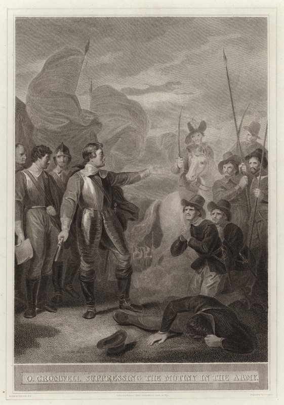Oliver Cromwell onderdrukt de muiterij in het leger door English School