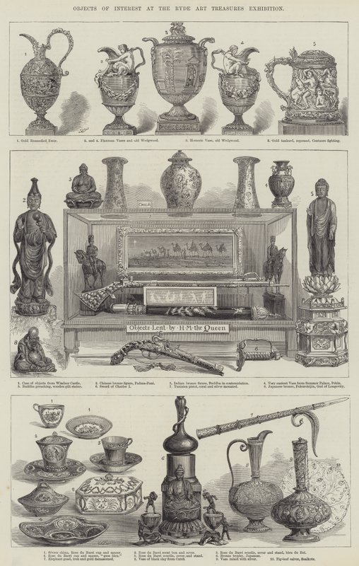 Objecten van belang op de Ryde Art Treasures Exhibition (gravure) door English School