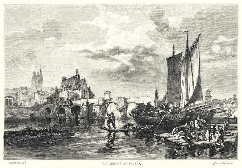Oude brug in Angers (gravure) door English School