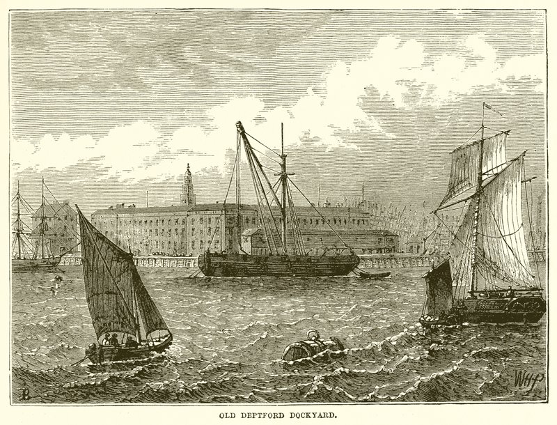 Oude scheepswerf van Deptford door English School