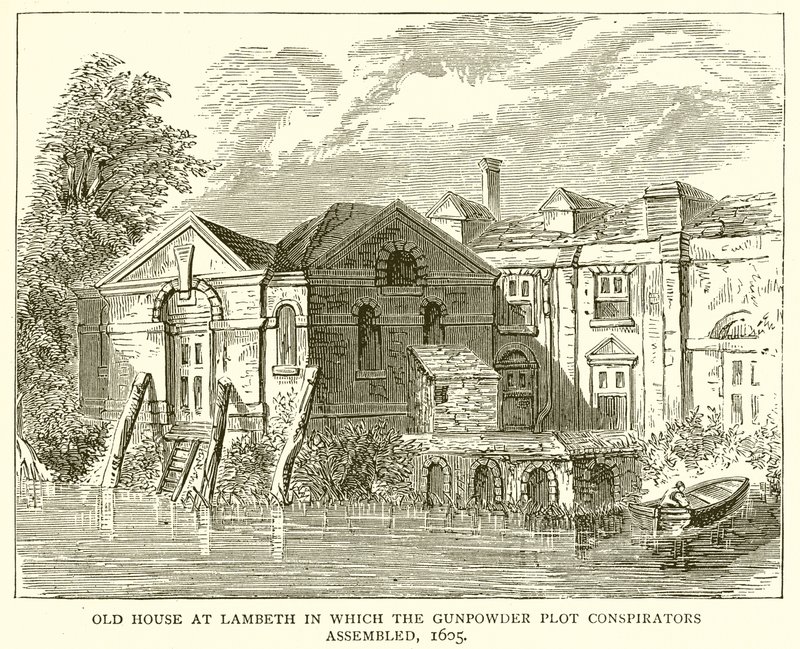 Oud Huis in Lambeth waar de Samenzweerders van het Kruitvatcomplot bijeenkwamen, 1605 door English School