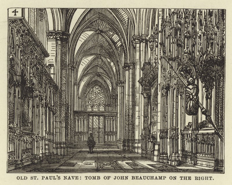 Oude St Pauls Schip, Graf van John Beauchamp aan de Rechterkant door English School