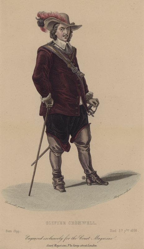 Oliver Cromwell, Engelse soldaat en politicus (gekleurde gravure) door English School