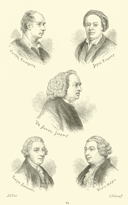 Oliver Goldsmith, James Thomson, Dr. Samuel Johnson, Tobias Smollett, David Hume door English School