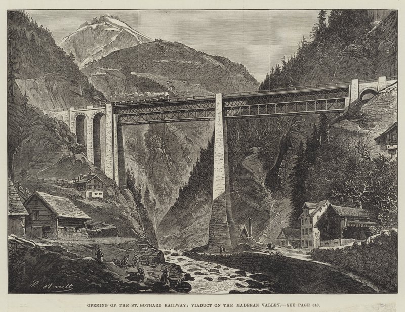 Opening van de St Gothard Spoorweg, Viaduct in de Maderan Vallei door English School
