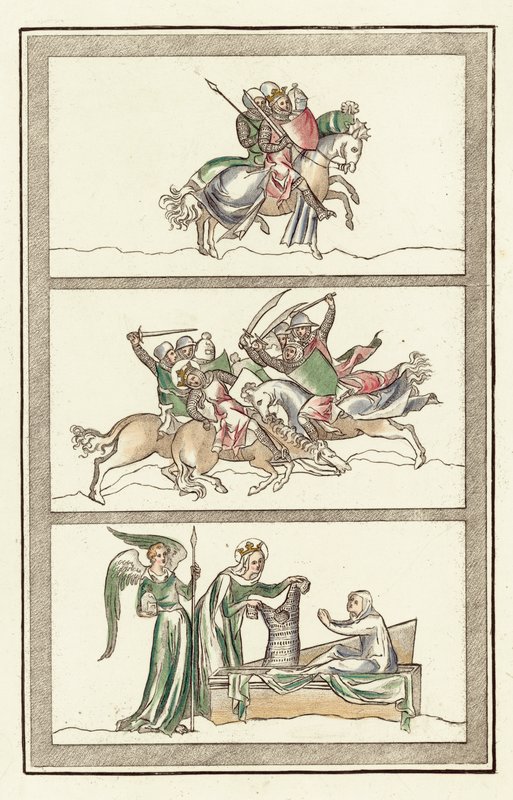 Oswald Koning van Northumberland met zijn leger, Slag bij Maserfield, Wonder van de Maagd Maria door English School