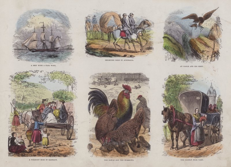 Pagina uit het Aantrekkelijke Prentenboek (gekleurde gravure) door English School
