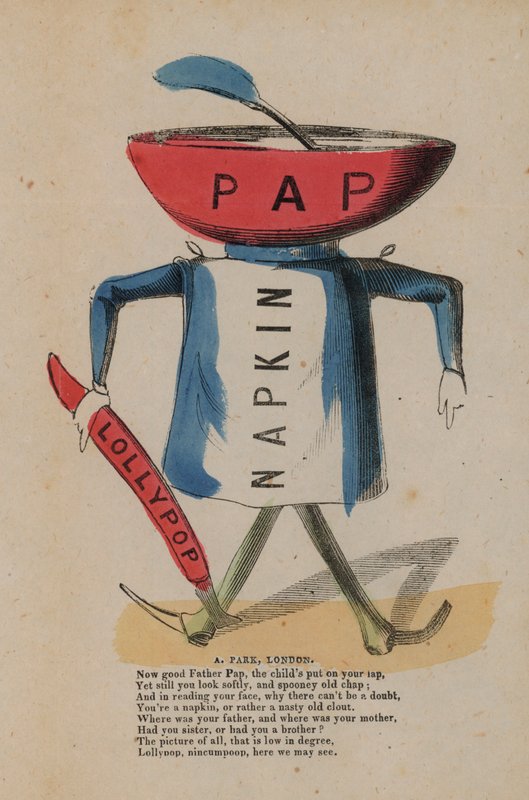 Pap, servet en lolly (gekleurde gravure) door English School