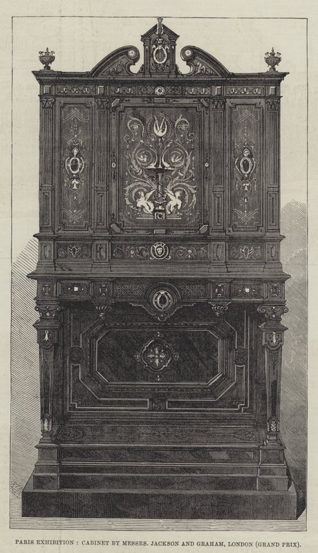 Parijs tentoonstelling, kabinet door Messers Jackson en Graham, Londen, Grand Prix (gravure) door English School