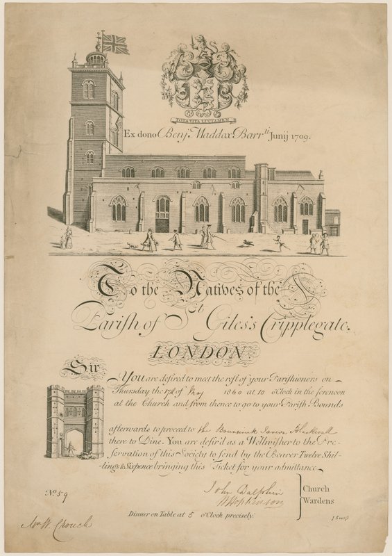 Parochie van St Giles Cripplegate, grenzen afbakenen, uitnodiging, 1860 door English School