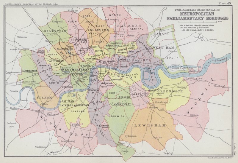 Parlementaire vertegenwoordiging, Metropolitane parlementaire boroughs door English School