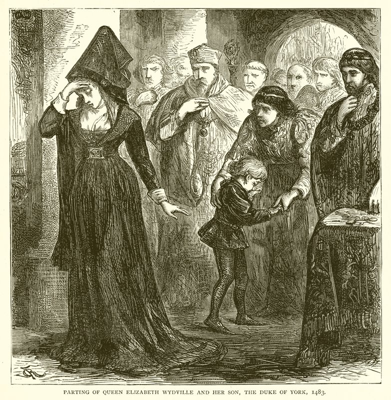 Afscheid van koningin Elizabeth Wydville en haar zoon, de hertog van York, 1483 door English School