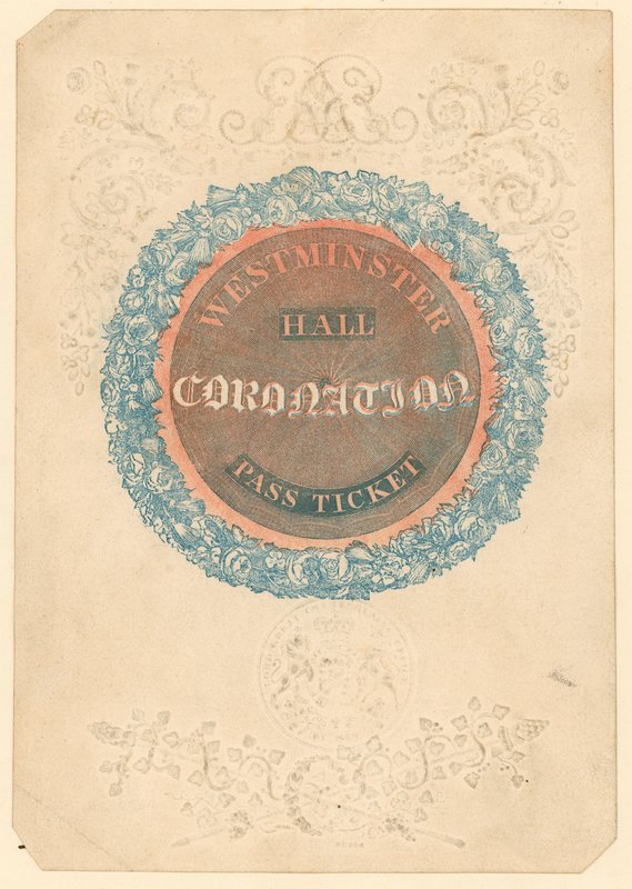 Toegangsbewijs voor het grote kroningsbanket van Koning George IV in Westminster Hall, 17 juli 1821 door English School