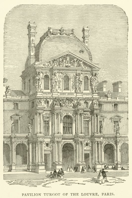 Paviljoen Turgot van het Louvre, Parijs (gravure) door English School