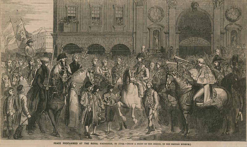 Vrede uitgeroepen op de Royal Exchange in 1748 door English School