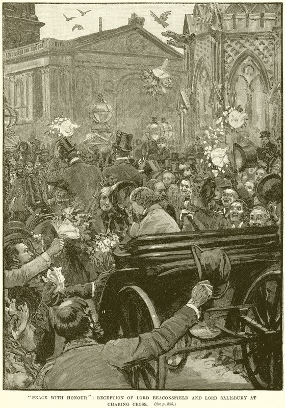 Vrede met Eer: Ontvangst van Lord Beaconsfield en Lord Salisbury op Charing Cross door English School