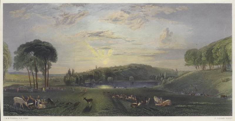 Petworth Park, Sussex (gekleurde gravure) door English School