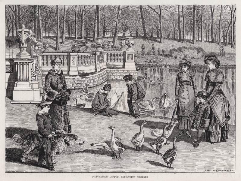 Pittoresk Londen, Kensington Gardens (gravure) door English School