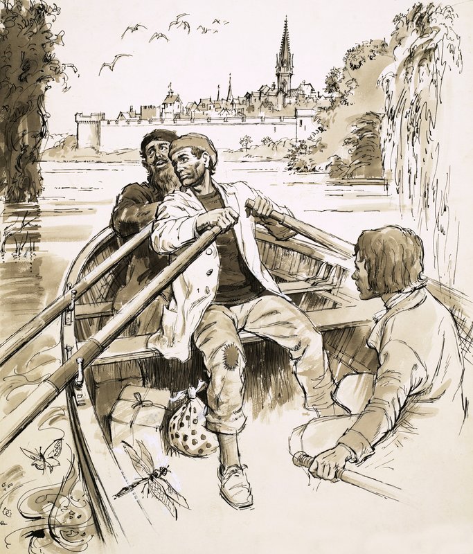 Pierre stuurde de boot naar een brede strook van de rivier door English School