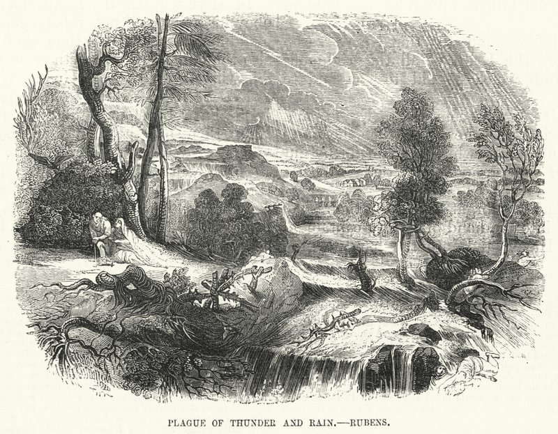 Plagen van donder en regen, Rubens (gravure) door English School