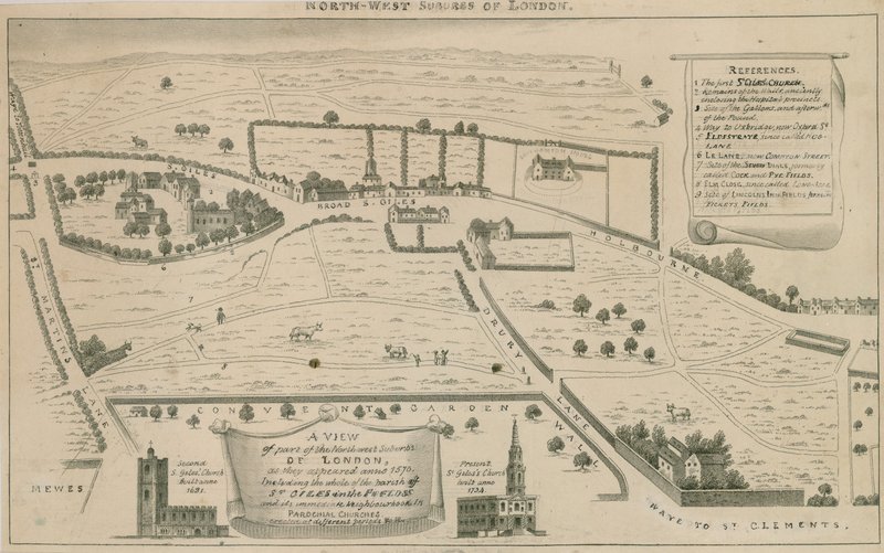 Plan van de noordwestelijke buitenwijken van Londen rond St Giles in the Fields door English School