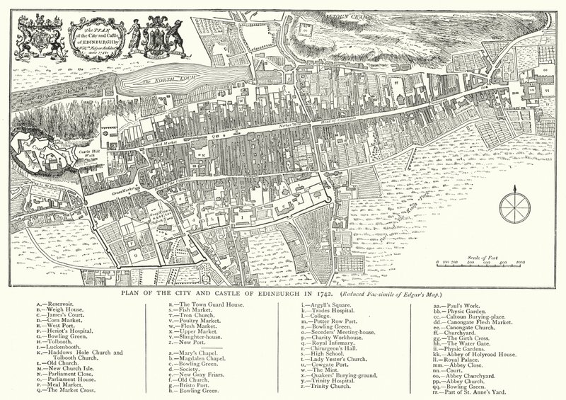 Plattegrond van de Stad en het Kasteel van Edinburgh in 1742 door English School