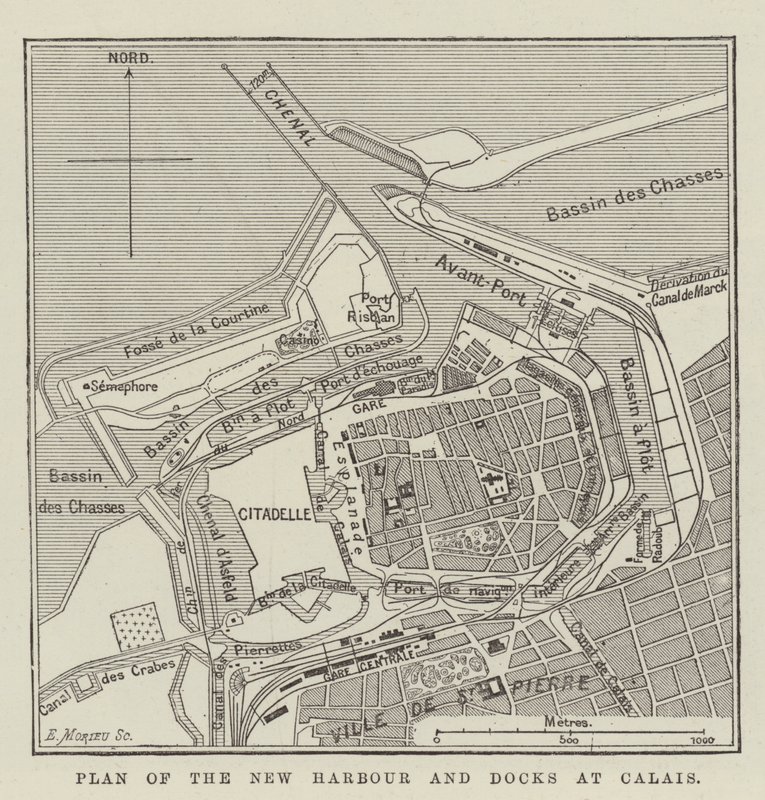 Plan van de nieuwe haven en dokken in Calais door English School