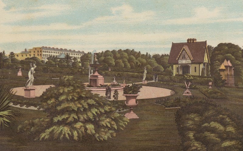 Plymouth: Zwitserse Lodge en Tuinen, Devonport Park door English School
