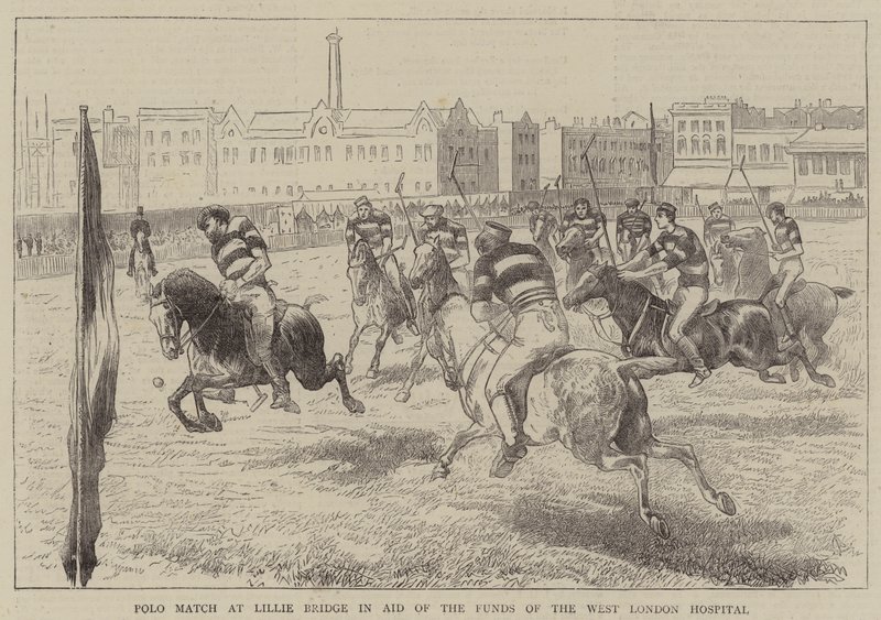Polo Wedstrijd bij Lillie Bridge ten Bate van de Fondsen van het West London Hospital (gravure) door English School
