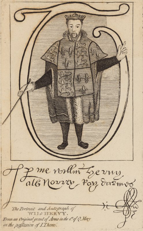 Portret en handtekening van Wil Hervy (William Harvey) door English School