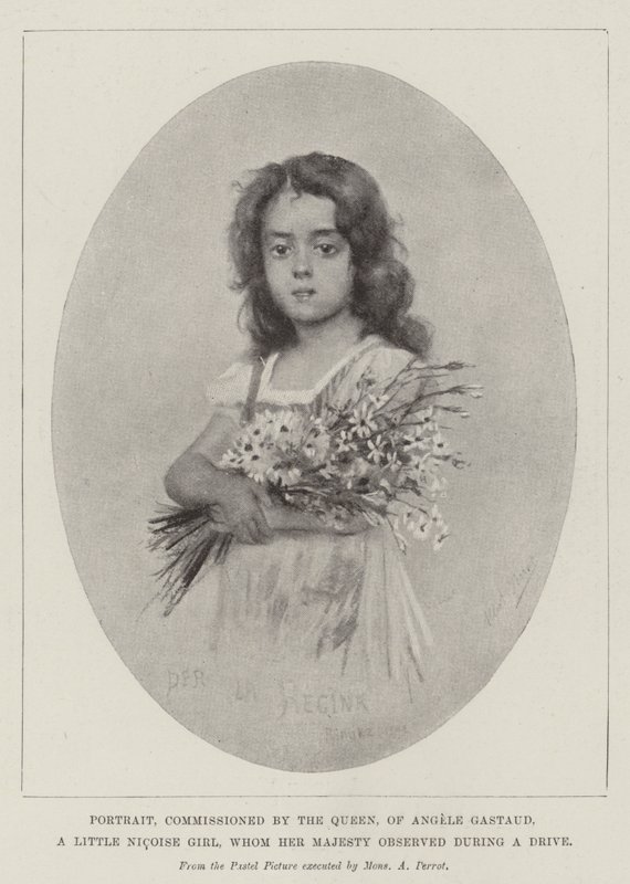 Portret, in opdracht van de koningin, van Angele Gastaud, een klein Nicois meisje, dat Hare Majesteit tijdens een rit observeerde door English School