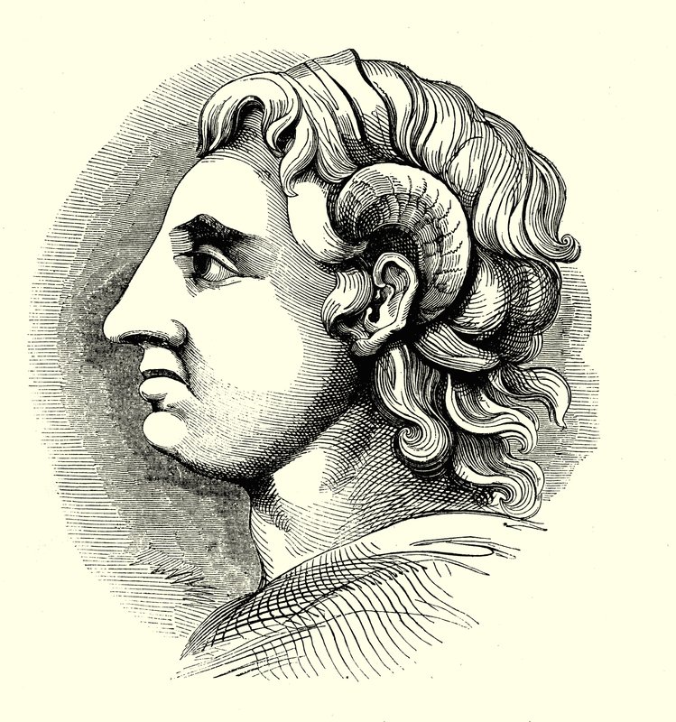 Portret van Alexander de Grote, genomen van een munt in de Bodleian Library, Oxford door English School