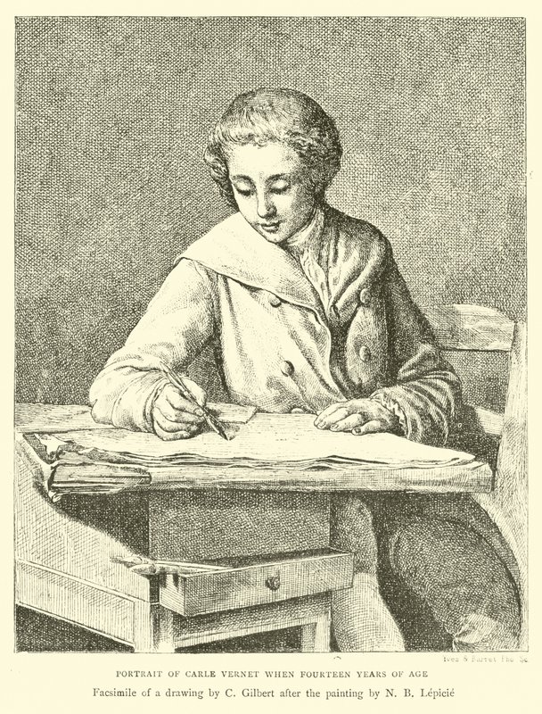 Portret van Carle Vernet op veertienjarige leeftijd door English School