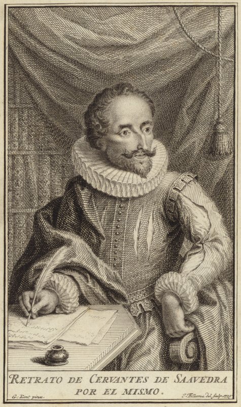Portret van Miguel de Cervantes door English School