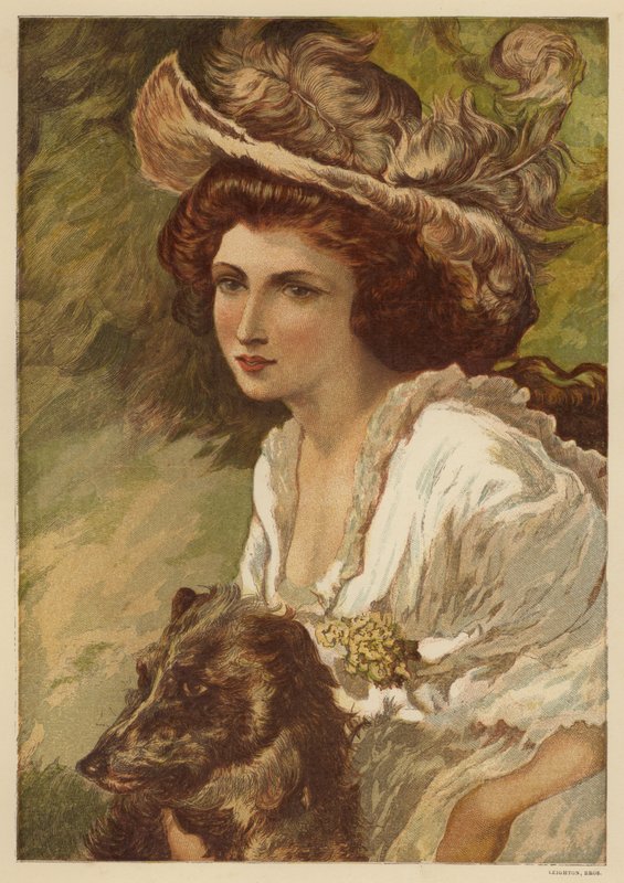 Portret van een jonge vrouw met een hond door English School