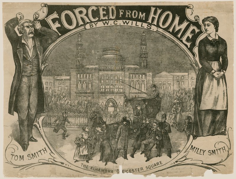 Poster voor Forced from Home door W C Wills, het Alhambra, Leicester Square, Londen door English School