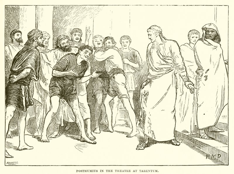 Posthumius in het theater van Tarentum door English School