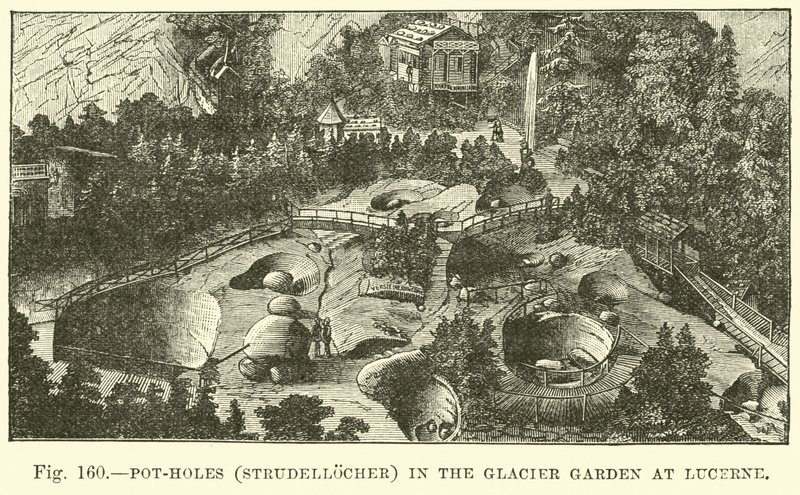 Potholes (Strudellocher) in de gletsjertuin van Luzern door English School