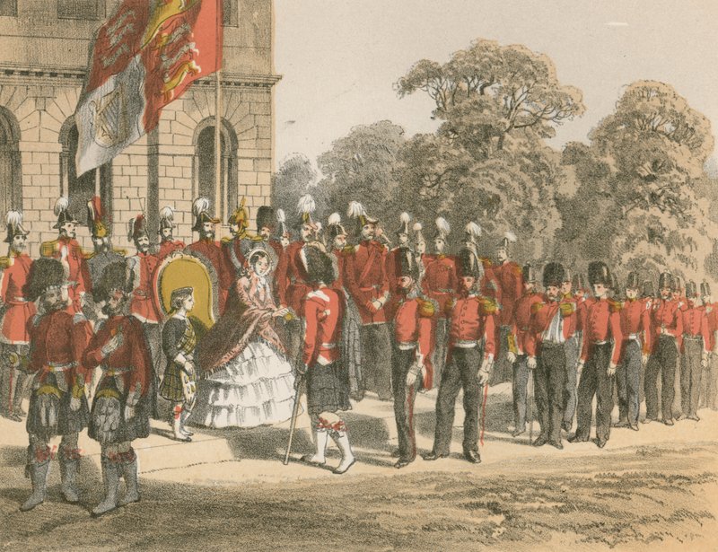 Overhandiging van Krim-medailles door Hare Majesteit, Horse Guards, Londen door English School