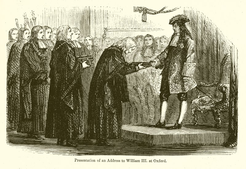 Overhandiging van een adres aan Willem III in Oxford door English School