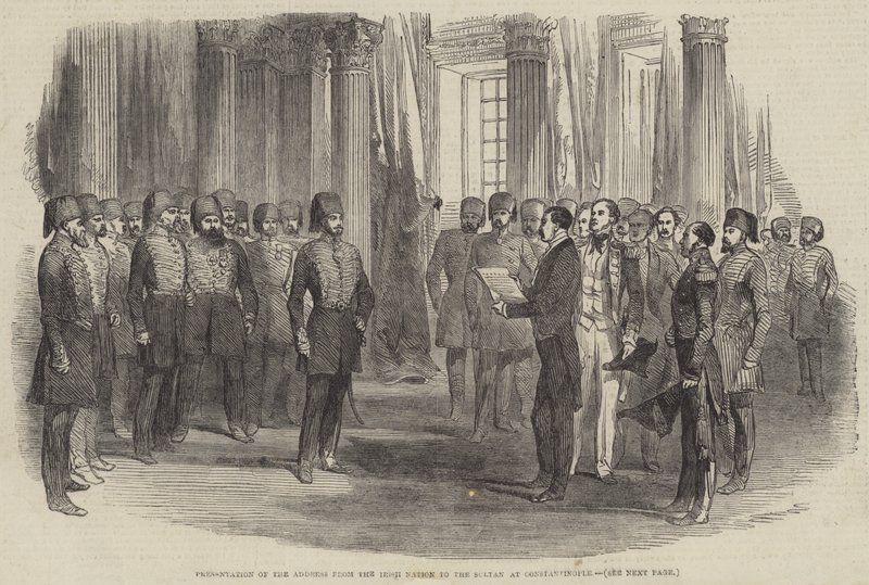 Overhandiging van het adres van de Ierse natie aan de sultan in Constantinopel door English School