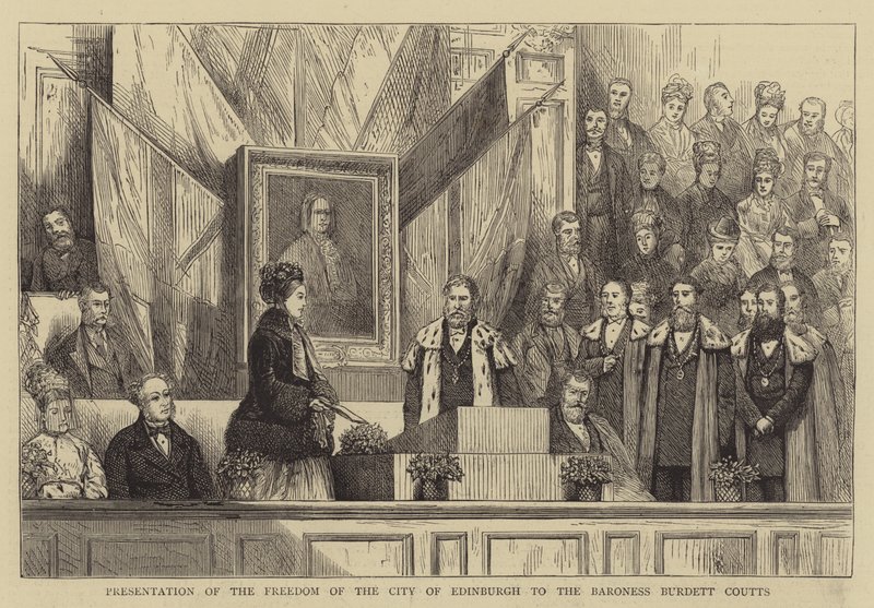 Overhandiging van de Vrijheid van de Stad Edinburgh aan de Barones Burdett Coutts door English School