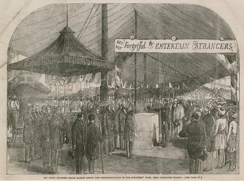 Prins Albert legt de eerste steen van het vreemdelingenhuis door English School