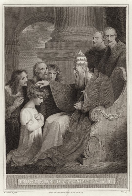 Prins Alfred voor paus Leo III door English School