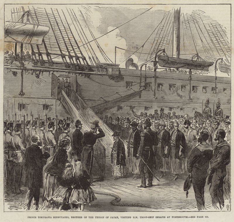 Prins Tokugawa Minbutaiho bezoekt de Serapis in Portsmouth door English School
