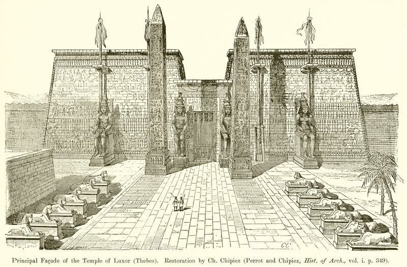 Hoofdgevel van de Tempel van Luxor (Thebe) door English School
