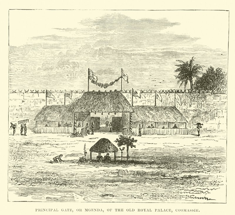 Hoofdingang, of Mgenda, van het oude koninklijk paleis, Coomassie door English School