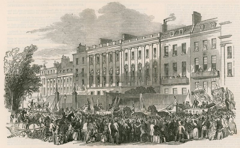 Processie van de London Temperance League in Lincolns Inn Fields, Londen door English School