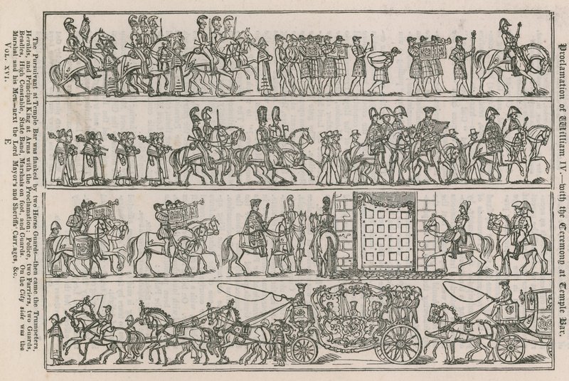 Proclamatie van William IV - met de ceremonie bij Temple Bar door English School