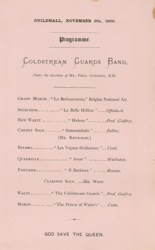 Programma voor het banket in de Guildhall, Londen, op 9 november 1866 door English School